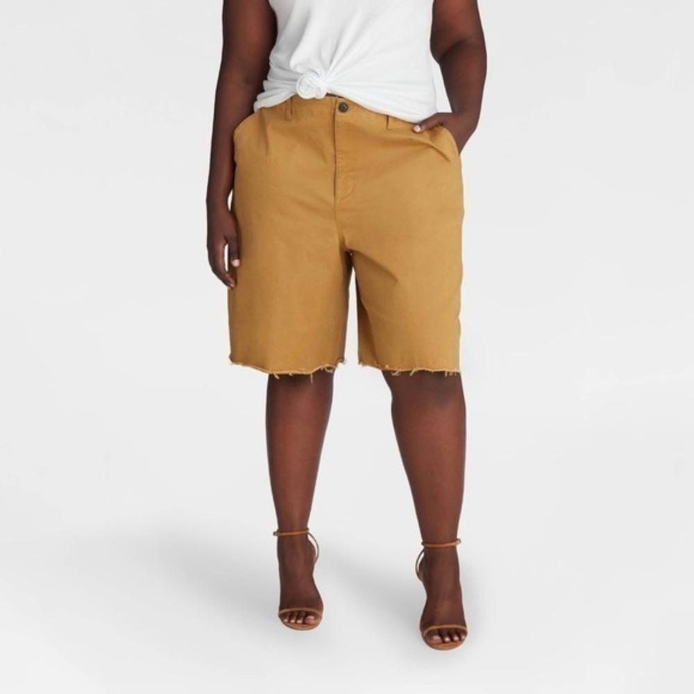 KBB‎ KAHLANA Target 2X Plus X-Large Mid-Rise The Twill Bermuda Shorts Tan Brown
